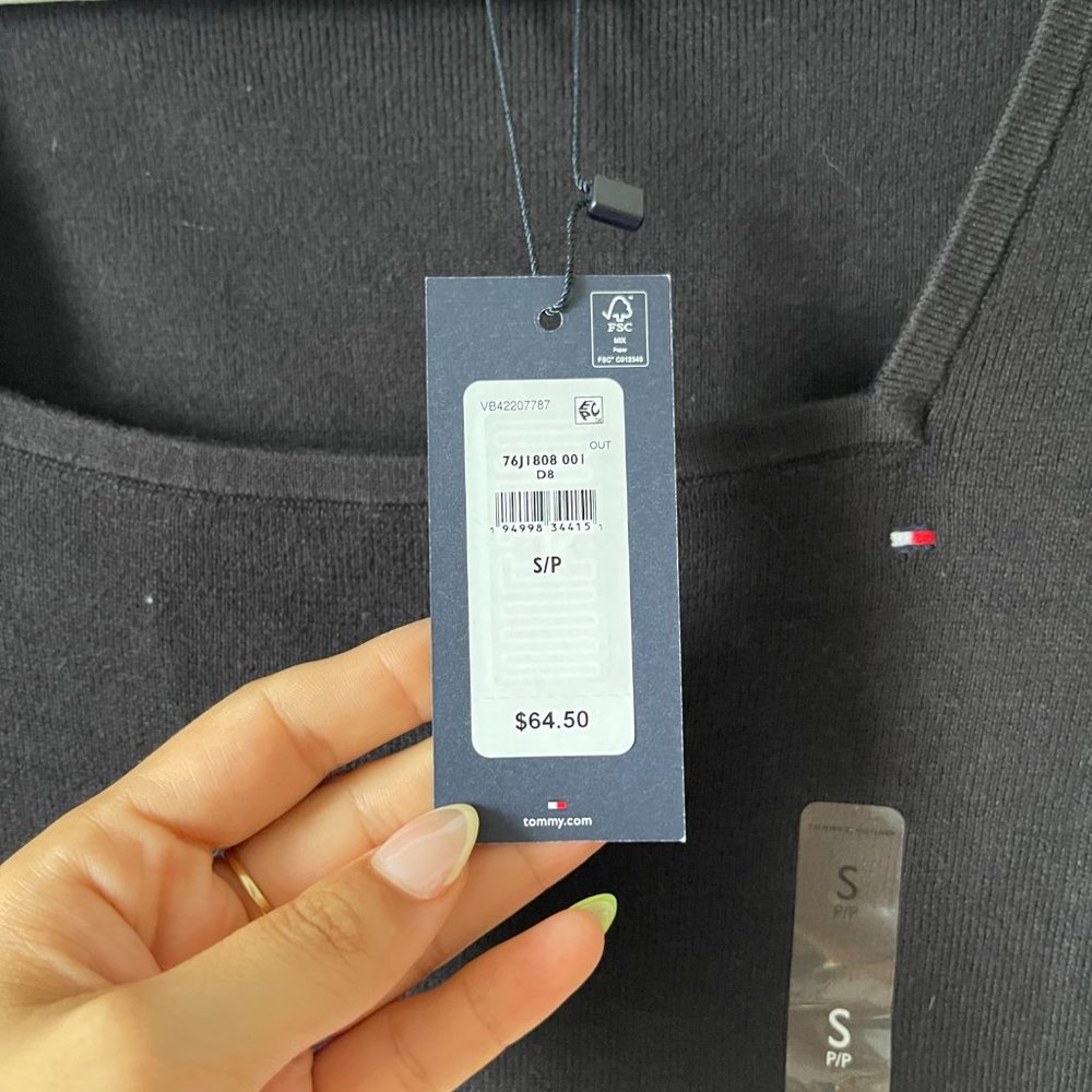 NWT Tommy Hilfiger Essential Stripe Square Neck Sweater In Black Size S - Picture 5 of 6